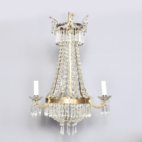 Crystal and Brass Tent and Basket Chandelier