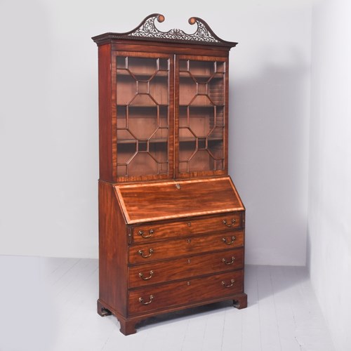 Fine George III Inlaid Mahogany Bureau Bookcase In Excellent Condition