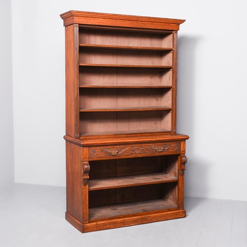 Attractive Late Victorian Two-Part Oak Open Bookcase