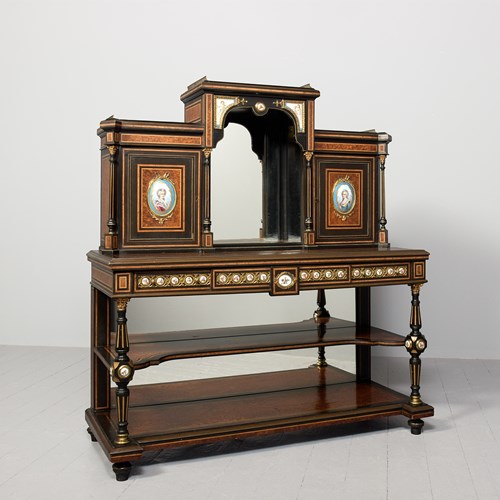 French Porcelain, Gilt, Amboyna And Inlaid Side Cabinet