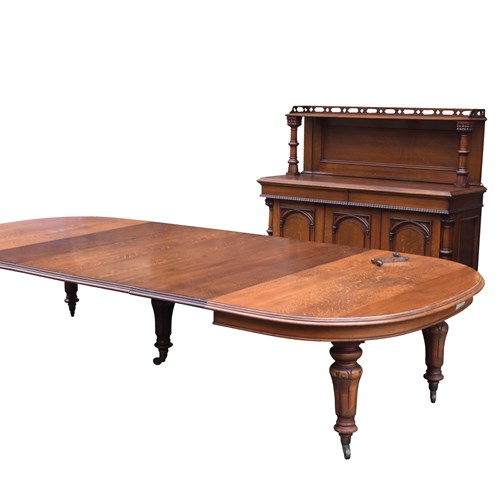 Quality Large Oak Dining Table & Matching Leaf Holder