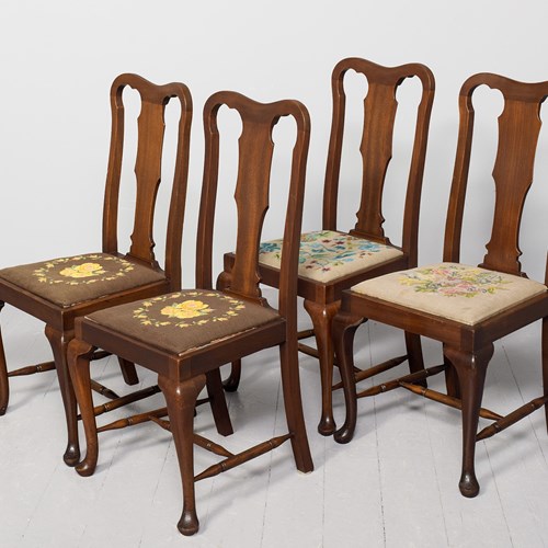 Set Of 4 Tall Queen Anne Style Dining Chairs