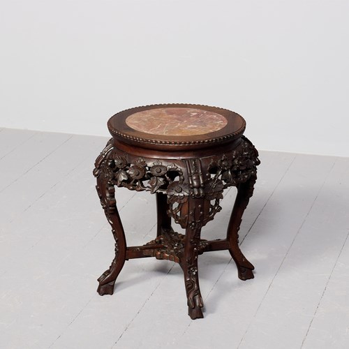 A Qing Dynasty Hongmu Marble Top Circular Chinese Plant Stand