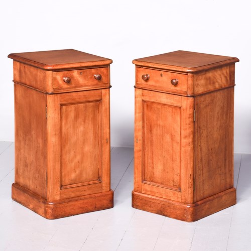 Pair Of Victorian Satin Birch Bedside Lockers 