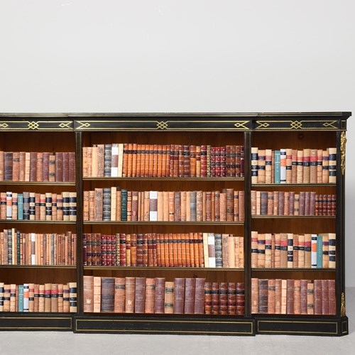 Large Brass Inlaid Breakfront Open Bookcase