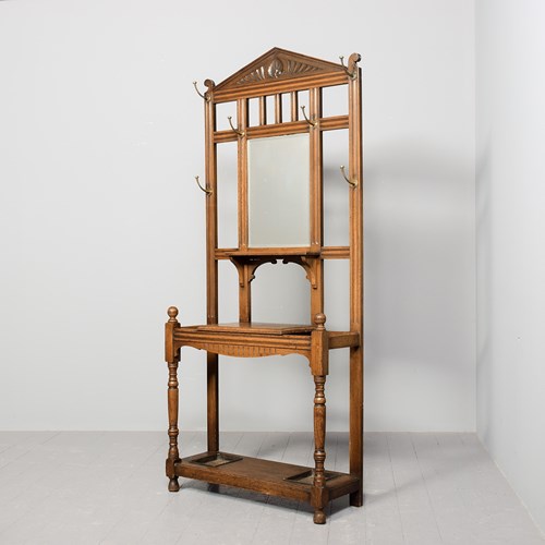Late Victorian Arts And Crafts Influence Stylish Oak Hallstand