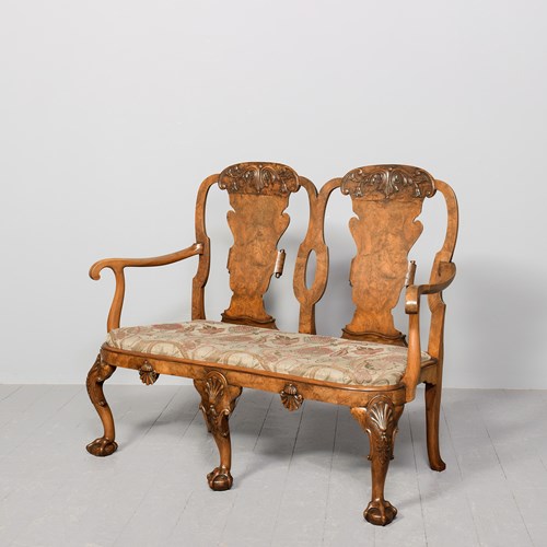 Impressive George I Style Burr Walnut Settee 