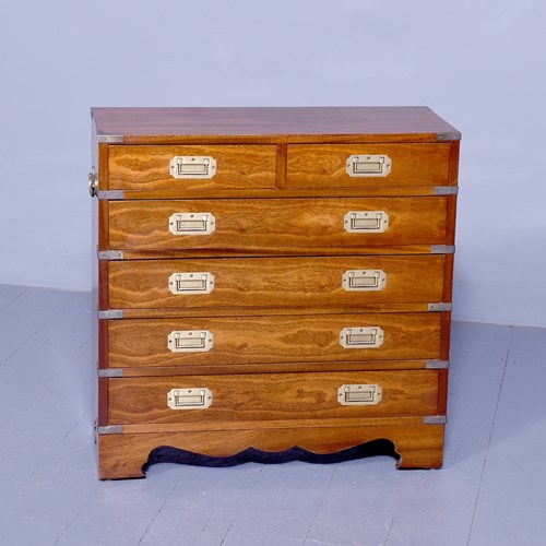Vintage, Neat-Sized Brass-Bound Military-Style Chest Of Drawers