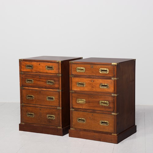 Pair Of Victorian Brass-Bound Neat-Sized Mahogany Military Chest Of Drawers