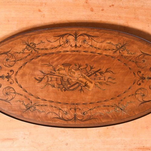 Exhibition Quality Oval Marquetry Inlaid Satinwood Tray