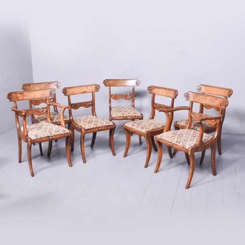 Set Of 7 Regency Pollard Oak And Elm Dining Chairs, Including Two Carvers