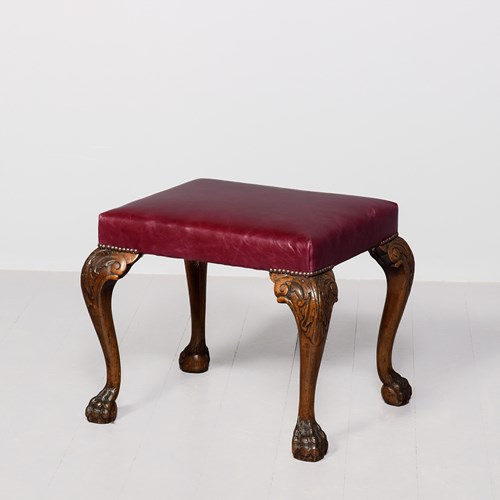 George III Style Rectangular Stool Upholstered In A Quality Burgundy Hide With B