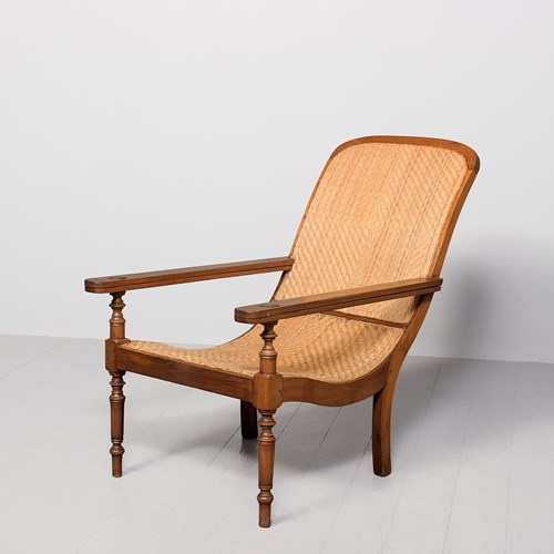 19Th-Century Rattan Wicker-Upholstered Anglo-Indian Hardwood Planters Chair