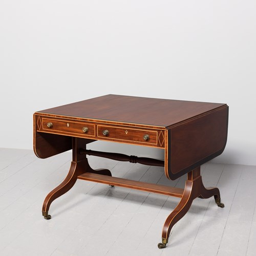 Large Regency Inlaid Mahogany Sofa Table