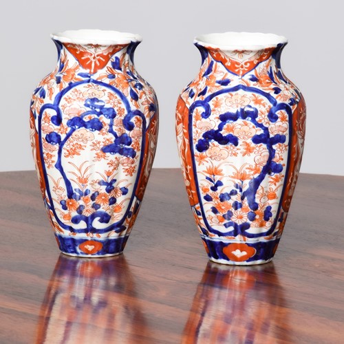 Pair of Fluted Imari Vases