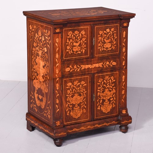 Quality 19Th Century Dutch Marquetry Inlaid Mahogany Cabinet 