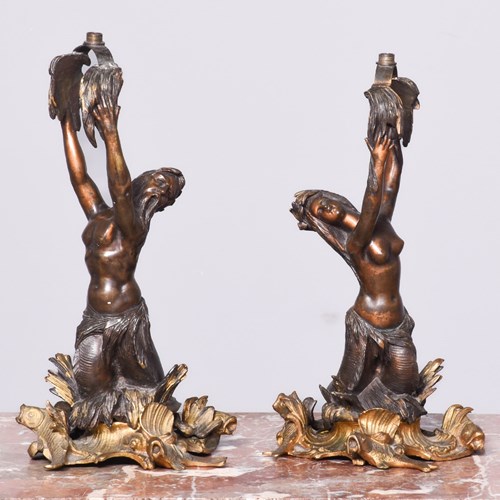 Pair Of Bronze & Gilded Lamps