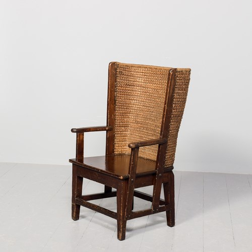 A Late Victorian Stained Pine Framed Orkney Chair 