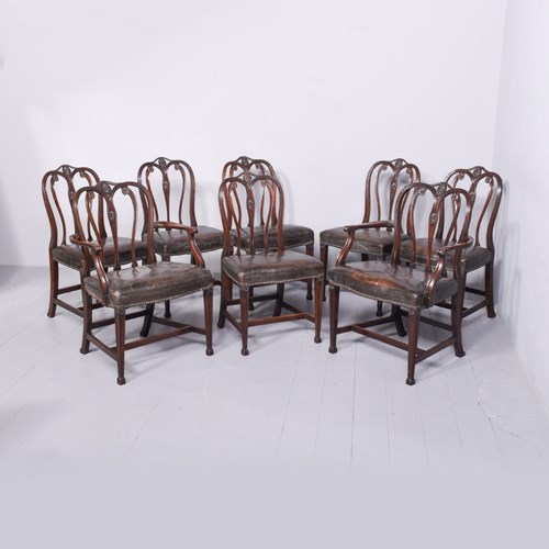  Set Of 8 Unusual George III Style Mahogany Dining Chairs 