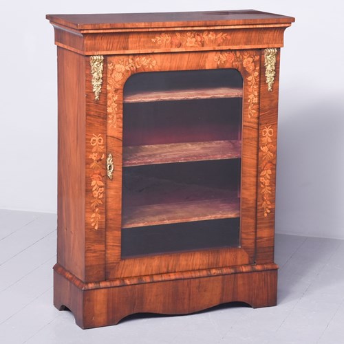 Quality Marquetry Inlaid Walnut Pier Cabinet In Pristine Condition