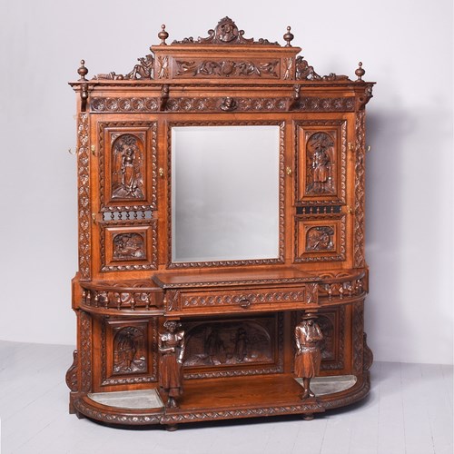 Magnificent Carved Oak Flemish Hall Stand Of Very Large Proportions