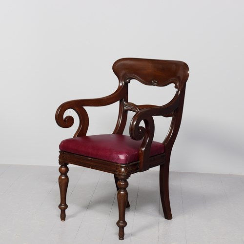 Large William IV Mahogany Office Or Armchair With Leather Upholstered Seat