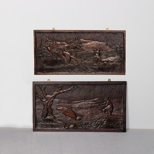 Two Large, Substantial, Hand-Carved, Solid Teak Panels 