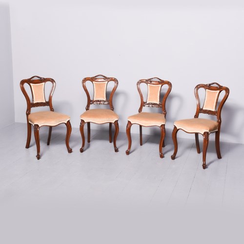 Set Of 4 Carved Walnut Dining Chairs