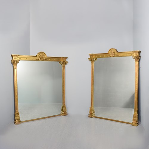 Pair Of 19Th Century Decorative Gilt Overmantel Mirrors 