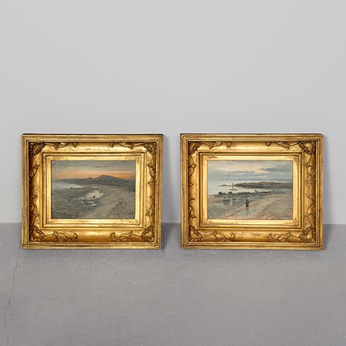 Pair Of Attractive Gilt-Framed Oil Paintings 