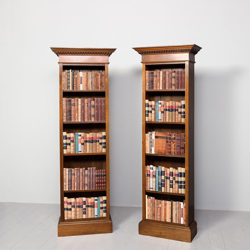 Pair Of Victorian Mahogany Tall, Slim 4-Shelf Open Bookcases