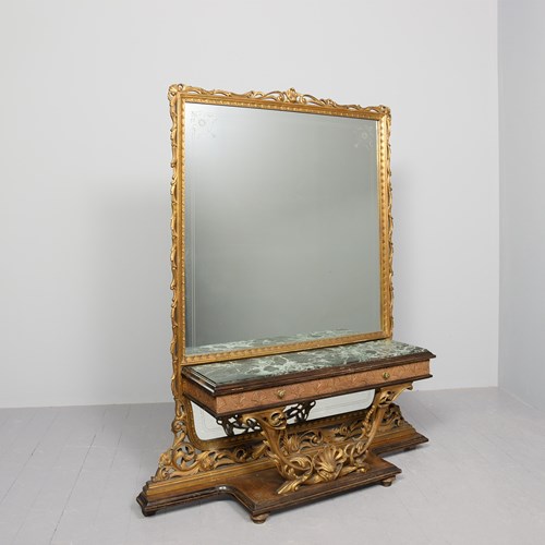 Italian Carved, Gilded And Marble-Topped Console Table