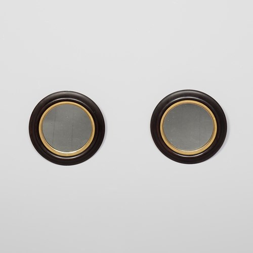 Pair Of Circular Mahogany & Gilded Wall Mirrors