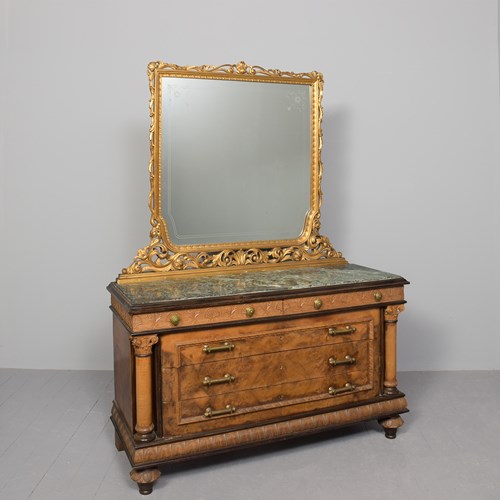 Carved Walnut And Marble Top Italian Dressing Table