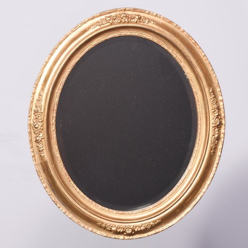 Decorative 19Th Century Giltwood Bevel-Edged Oval Wall Mirror