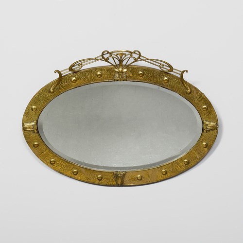 Art Nouveau Oval Brass Mirror 
