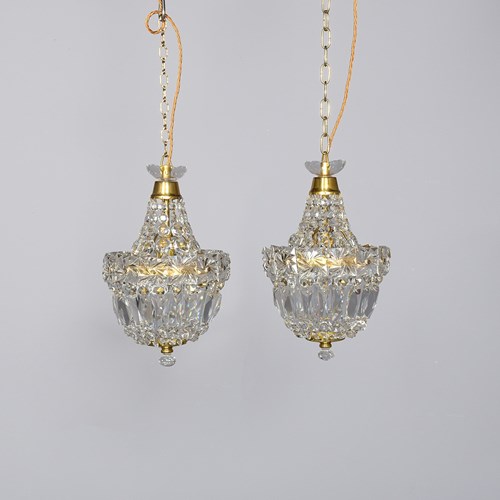 Pair Of Brass And Crystal Light Fittings