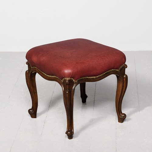 Victorian Leather Upholstered Cabriole Leg Stool