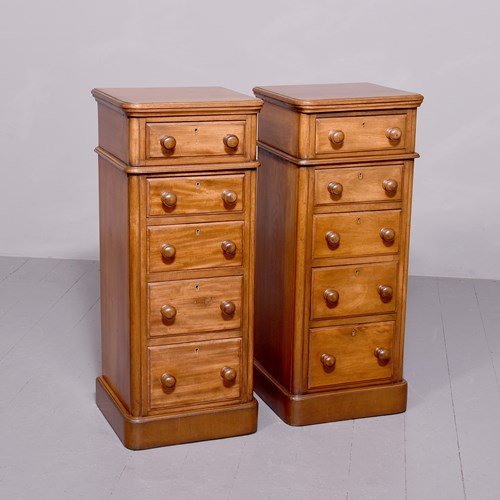 Rare Pair Of Tall Mid-Victorian Mahogany Wellington-Type Chest Of Drawers