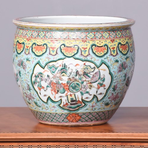 Large Hand-Decorated Qin Dynasty Chinese Famille-Vert Fishbowl