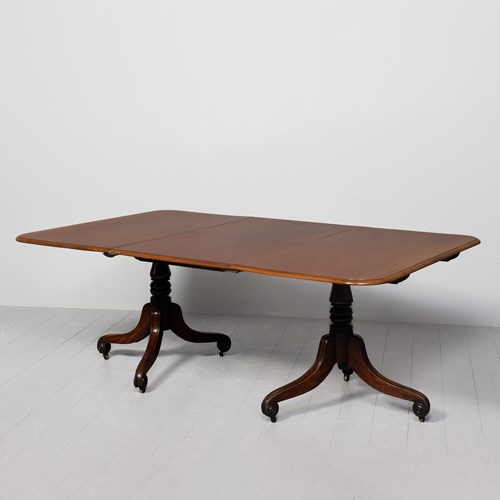 George IV Mahogany Twin Pillar Dining Table And Extra Leaf