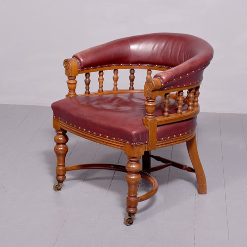  Large Victorian Leather Covered Walnut Desk Chair 