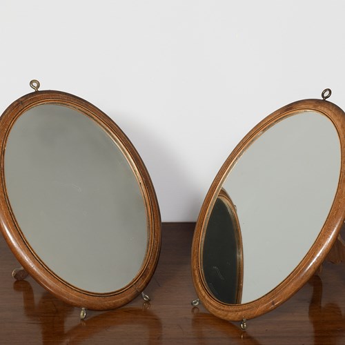 Pair Of Edwardian Inlaid Oval Strut Or Wall Mirrors