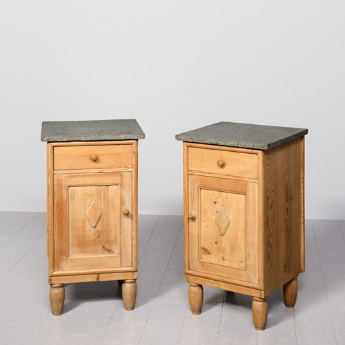 Pair Of Pine Lockers With Marble-Tops