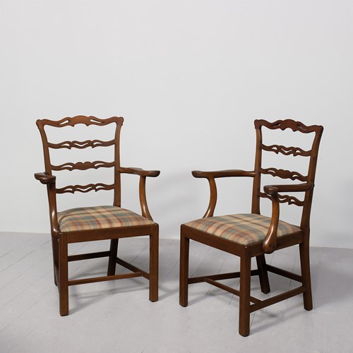 Pair Of Mahogany Ladder Back Armchairs