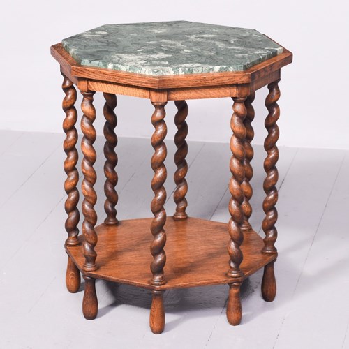 Marble Top Octagonal Oak Table 