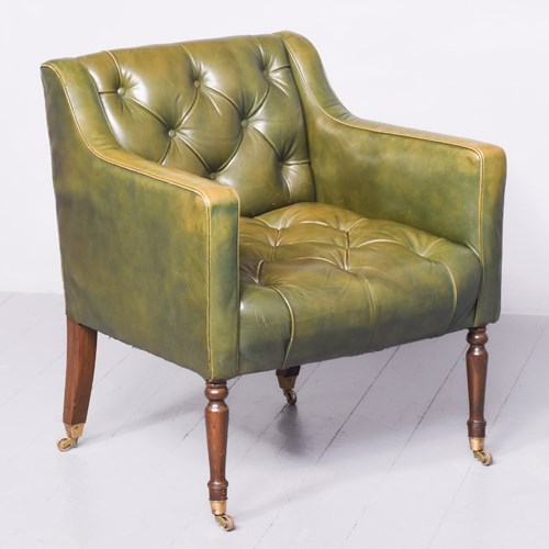 Green Leather Upholstered Library Chair