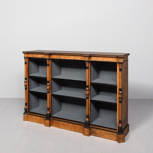 Burr Walnut Three-Section Low, Open Bookcase