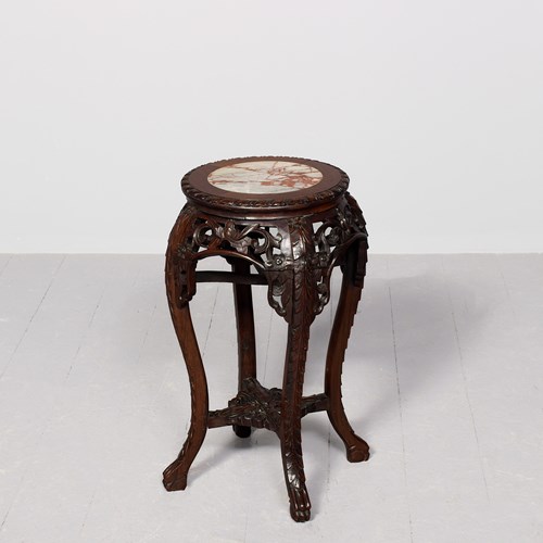 19Th Century Qing Dynasty Hongmu Marble Top Plantstand