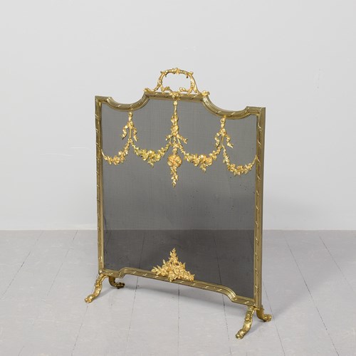 Louis XV Style Cast Brass And Mesh Fire Screen